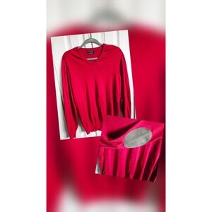 Massimo Dutti Men's M Y2K Red Cotton Silk Cashmere V-Neck Sweater Elbow Patches